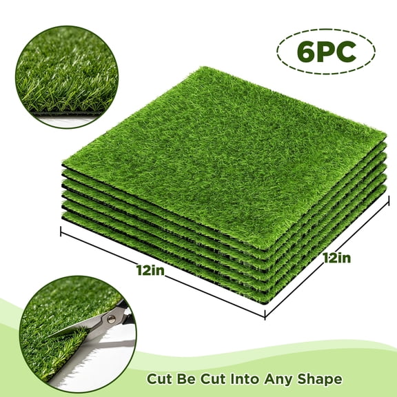 Lcgod 6 Packs Artificial Grass Square Mat 12x12 Inch Fake Grass Turf Patch with Drainage Holes Synthetic Grass Tiles for Indoor Outdoor Patio Garden Balcony DIY Decor