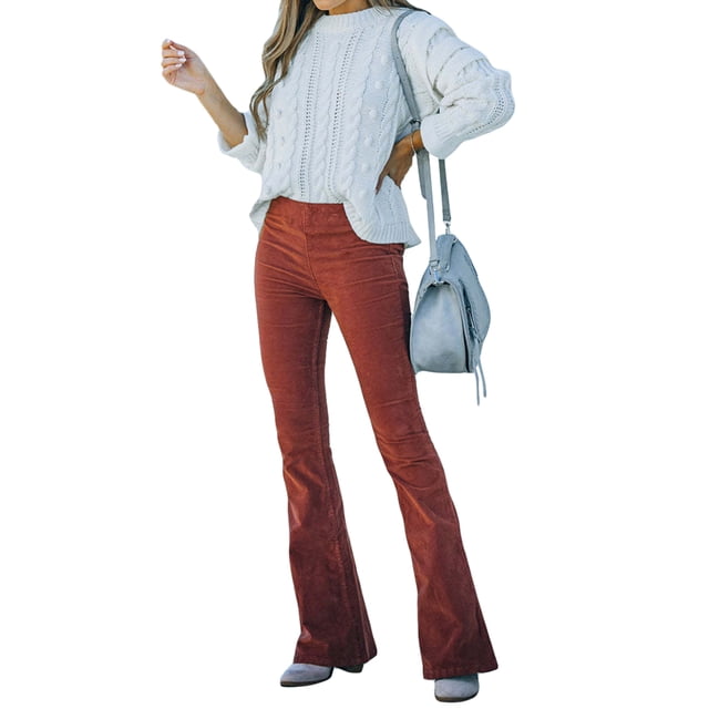 Txlixc Pantalones de mujer, cintura elástica, pantalones de campana de piernas anchas Txlixc moda