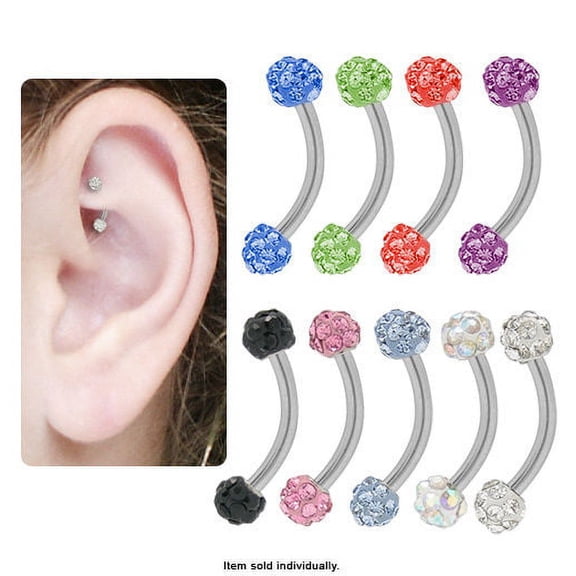 Curved Barbell Rook Earring with Cz Jewels 16G