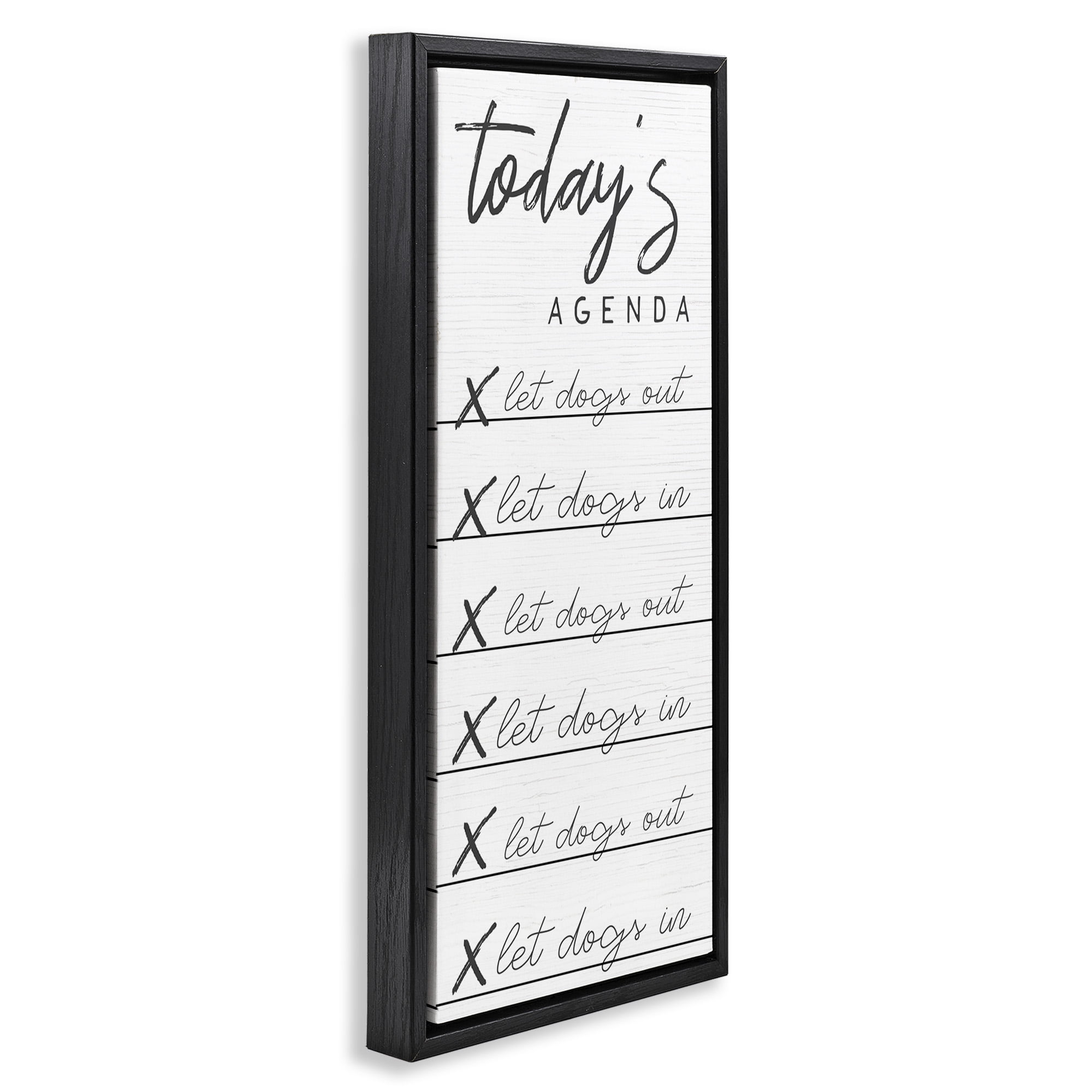 Stupell Industries Today's Agenda Funny Dog Checklist Typography Painting Black Floater Framed Canvas Art Print Wall Art, 15 x 31
