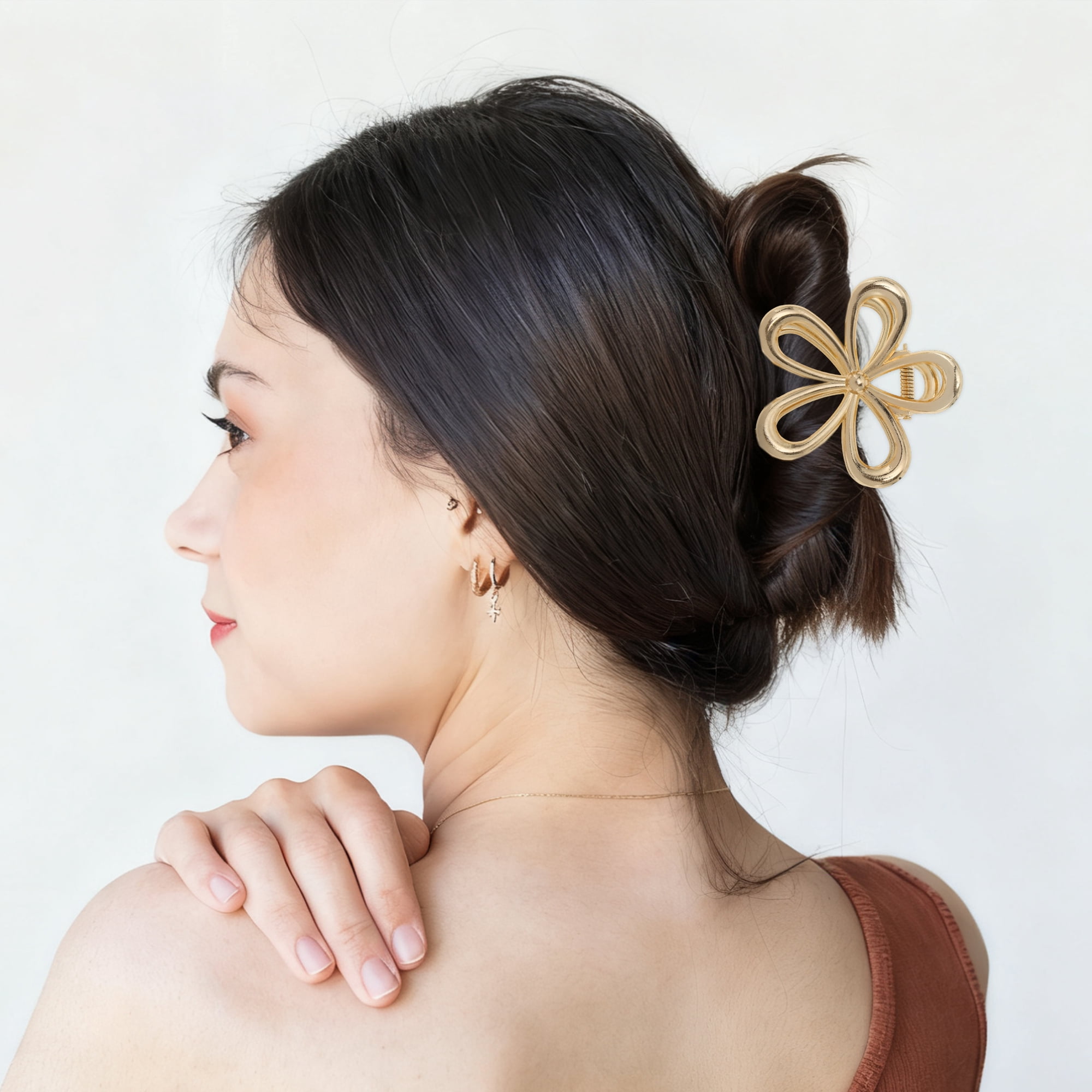Unique Bargains Cutout Flower Claw Clip Special Occasions Gold Tone