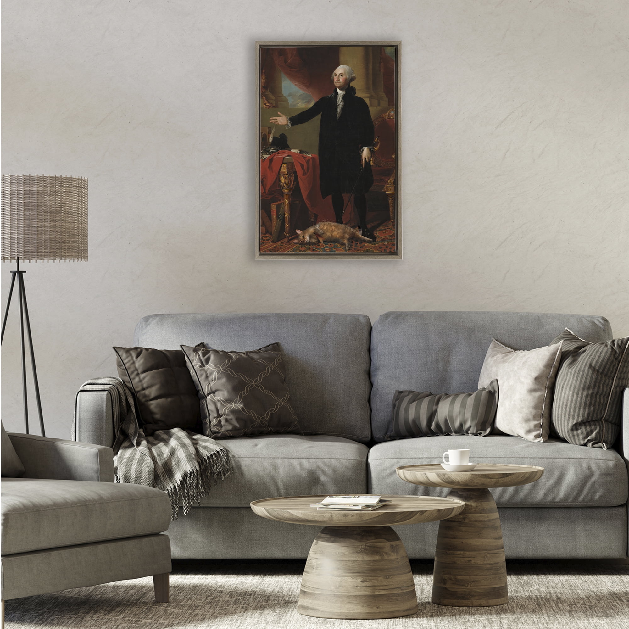 Stupell Industries Purrsuit Of Liberty Historical Cat Brown Framed Floater Canvas Wall Art, design by Sarah Adams