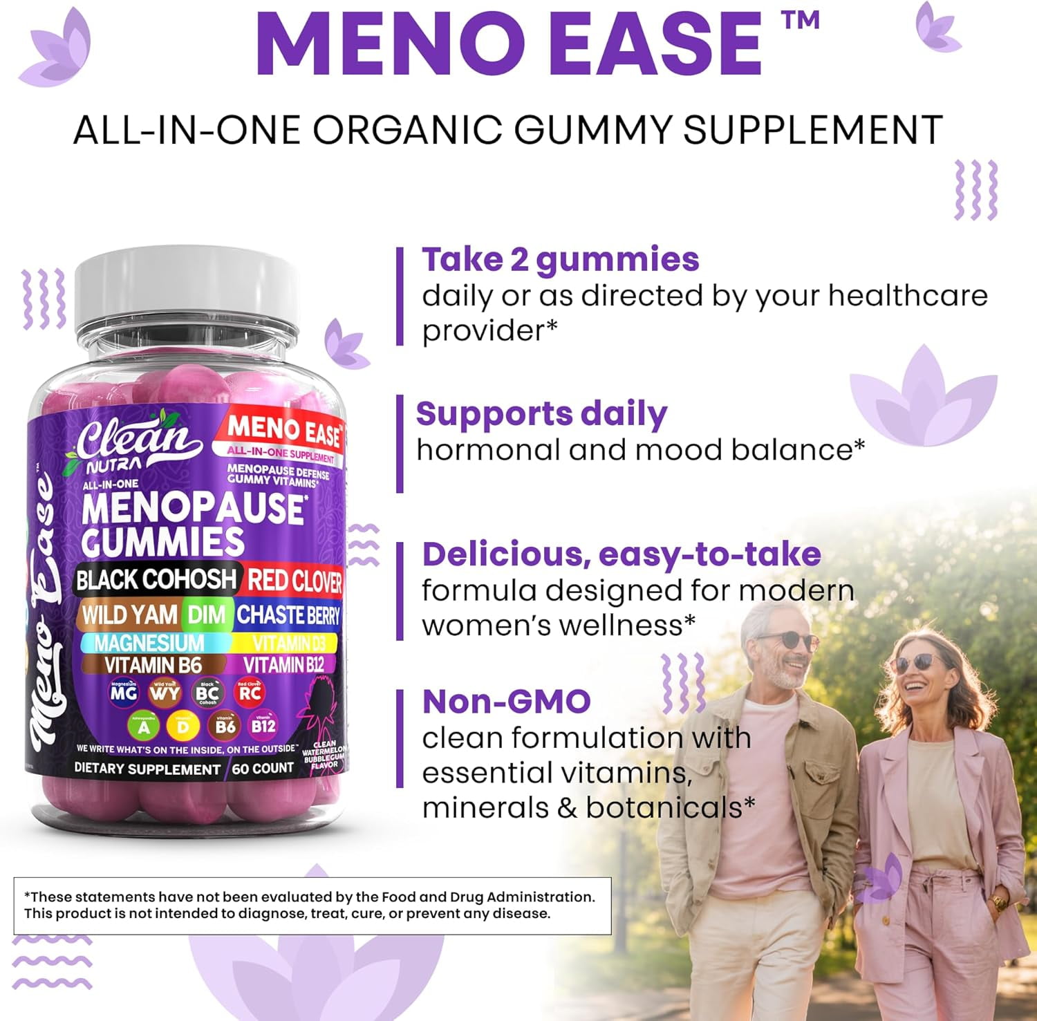 Clean Nutra Menopause Supplements for Women Chastberry Wild Yam Gummies Inositol Black Cohosh Magnesium Red Clover DIM Supplement B6 Magnesium Glycinate Glycine Vitex Hormone Balance Gummy Vitamins