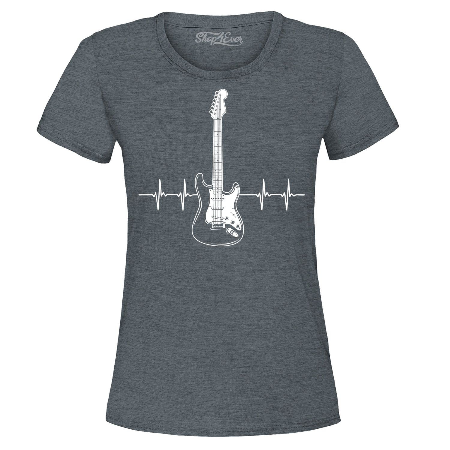 Shop4Ever Women s Electric Guitar Heartbeat Musician Graphic T-Shirt X-Large Dark Heather