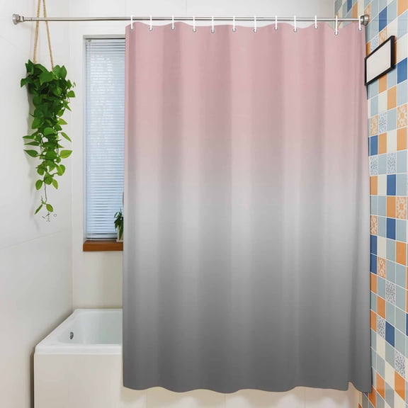 Shower Curtain, Pink Gray Gradient Waterproof Polyester Fabric Bath Curtain with Hooks for Bathroom Bathtub Stalls, Modern Minimalist Ombre Style 72x72IN