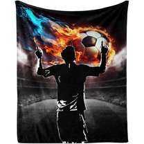 Soccer Blanket, 30"x40" Flannel Cool Soccers Sports Themed White Throw, Soft Nap Throw Blanket for Home Boys Girls Women Men Soccer Lovers Gifts