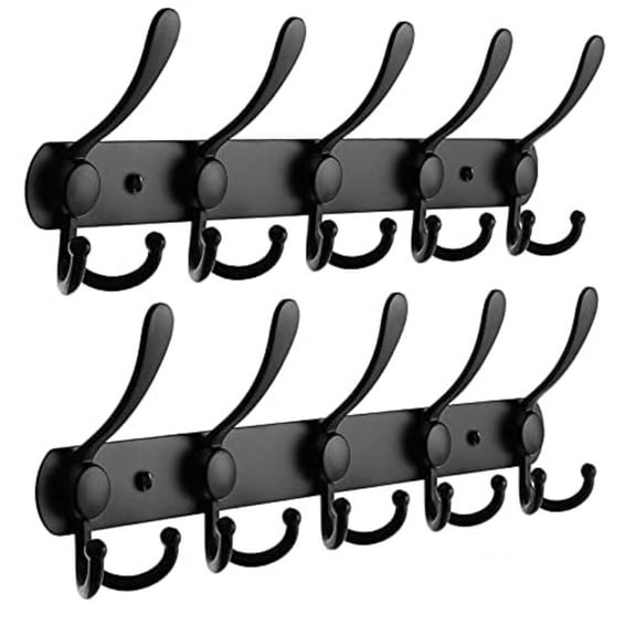 Behome 2 Packs Coat Rack Wall Mounted, Hat Wall Rack with 5 Hooks, for Hanging Jackets, Hats, Coats