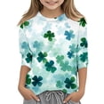 thumbnail image 1 of GPOECD T-Shirts Filles St Day Graphique à la Mode Polyvalent Col Rond Manches 3/4 Décontracté pour Enfants Hauts Mignons pour Filles Vert,120, 1 of 5