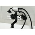 thumbnail image 2 of Kingston Brass KS226PXMB Kingston Three-Handle 2-Hole Wall Mount Clawfoot Tub Faucet with Hand Shower in Matte Black, 2 of 7