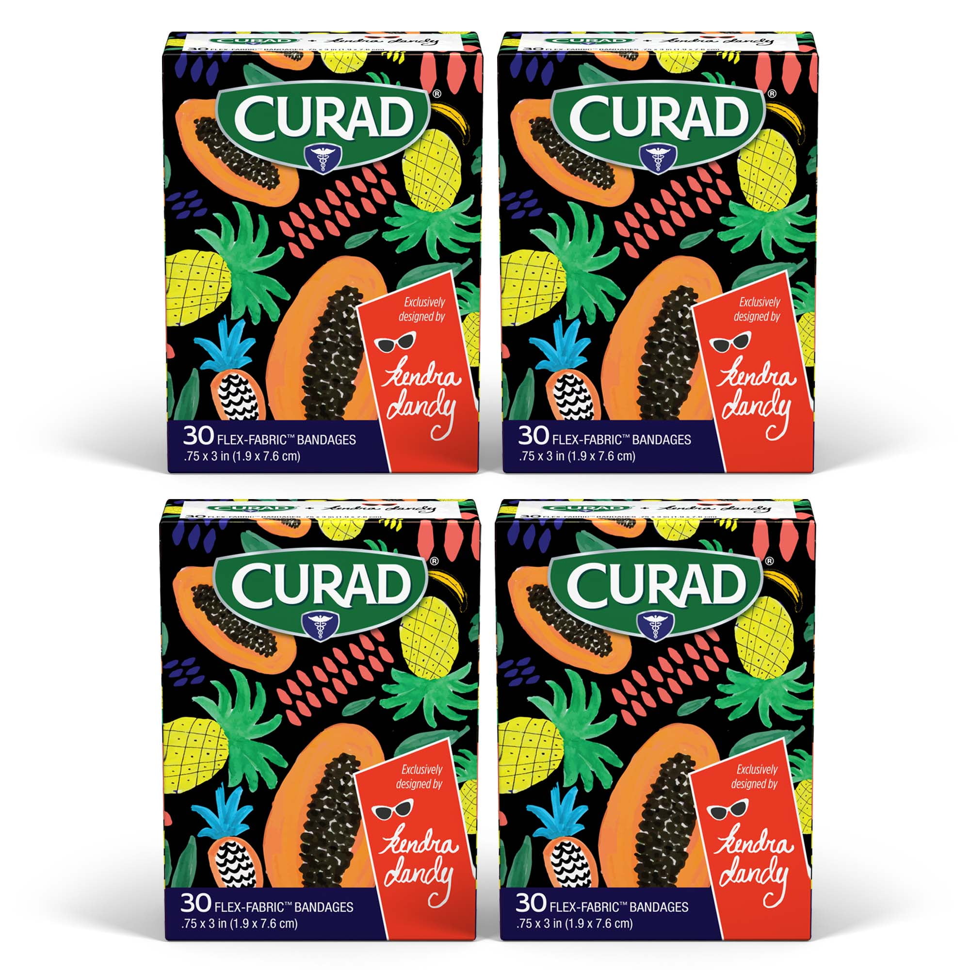 4 Pack - Curad Kendra Dandy Flex-Fabric Adhesive Bandages, Pineapples & Papayas - Standard Strip, 30 Ct 1 ea