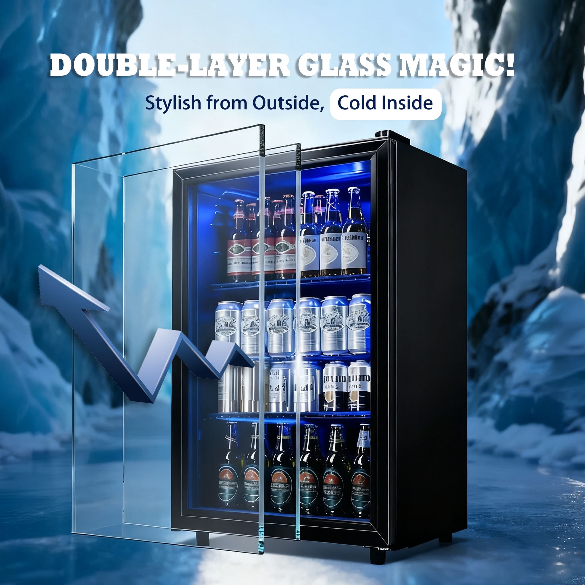 JIEJIA 125 Can Mini Fridge and 3.6 Cu.ft Beverage Cooler Refrigerator with Glass Door for Home, Office