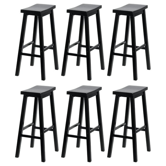 PJ Wood Classic Saddle-Seat 29" Kitchen Counter Stools, Black (6 Pack)
