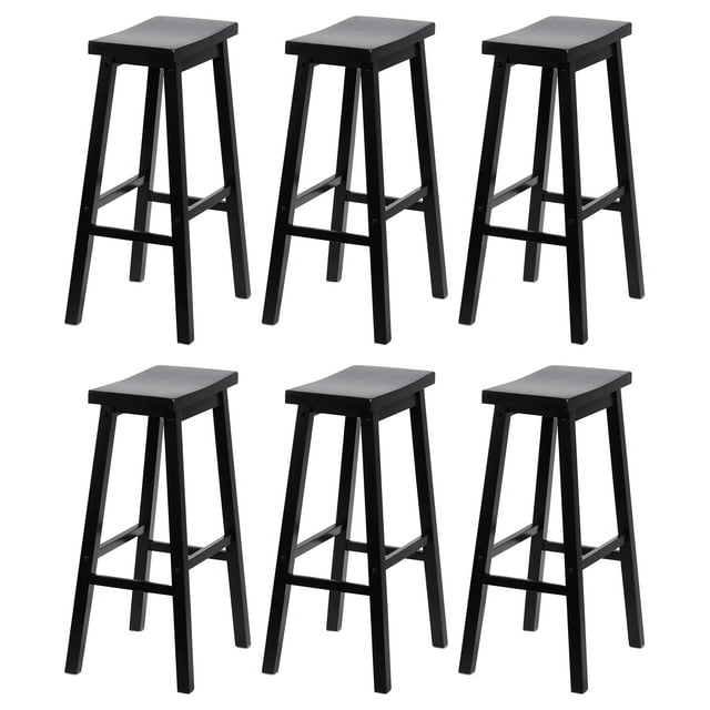 PJ Wood Tabourets de Comptoir de Cuisine Classiques 29 Pouces, Noir (Lot de 6)