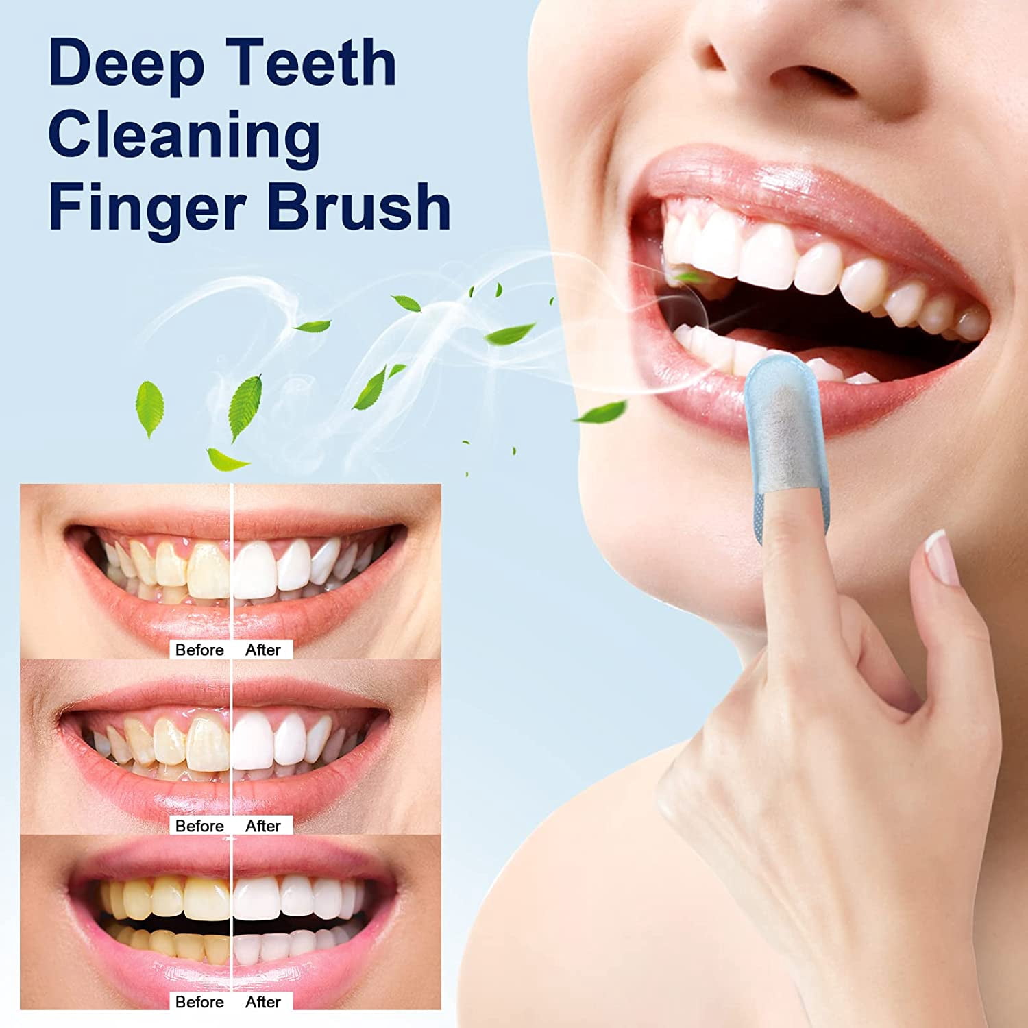 MySmile 100pcs Disposable Deep Cleaning Teeth Wipes Finger Brush Ups Tooth Wipes Oral Freshes Clean Wipes, Mint Flavor