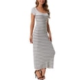thumbnail image 4 of Vestido maxi de punto acanalado con cuello en U y mangas cortas a rayas para mujer INSPIRE CHIC L Gris, 4 of 6