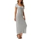 thumbnail image 4 of Vestido maxi de punto acanalado con cuello en U y mangas cortas a rayas para mujer INSPIRE CHIC L Gris, 4 of 6