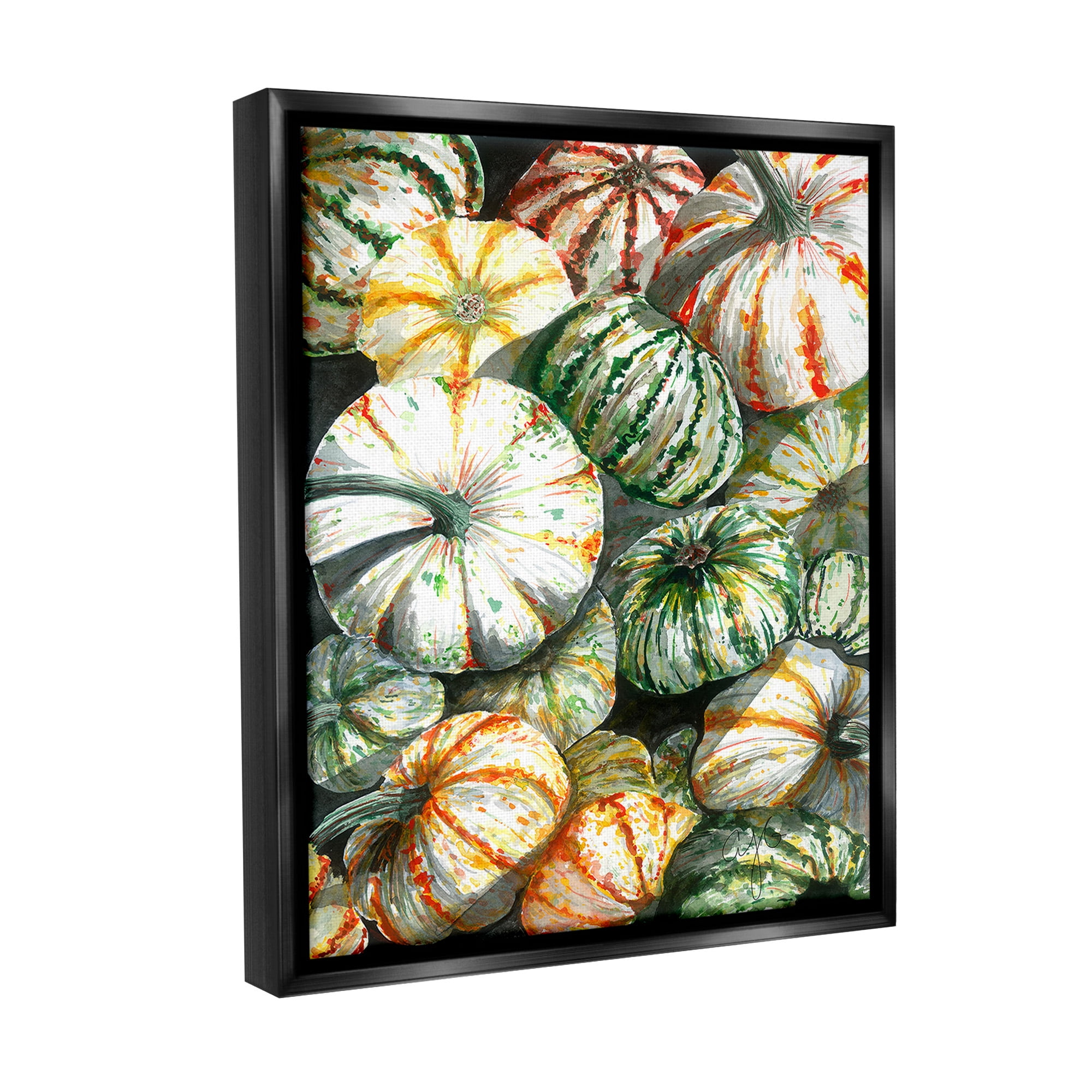 Stupell Industries Mixed Gourd Pattern Botanical & Floral Painting Black Floater Framed Canvas Art Print Wall Art, 25 x 31