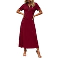 thumbnail image 4 of Erwazi Dresses for Women Solid Collared Short Sleeve Solid Dress Waist Cinched Zipper Trendy Casual Daily Summer Dresses, 4 of 7