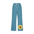 thumbnail image 4 of up to 60% off Gifts Usmixi Womens Drawstring Elastic Waist Pants Plus Size Loose Straight 3/4 Trousers Fashion Cotton Linen Sunflower Print Capris Pants with Pocket Light Blue m, 4 of 4