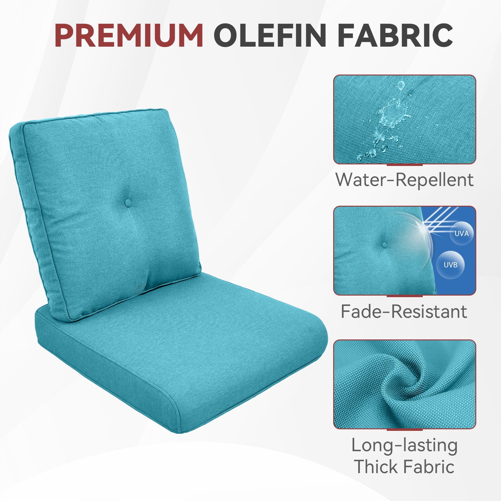 Planntonneo Outdoor Wicker Furniture Cushion Set, 25 x 22 x 4 Deep Seat Patio Chair Cushions, Lake Blue, 3 Sets
