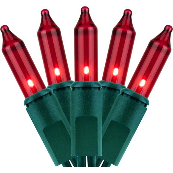 Biwat-200 Christmas Lights, Pack of 2 Strands of 21 ft 100 Count UL Certified Incandescent Mini String Light (Red - Green Wire)