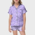 thumbnail image 2 of Pyjama en Satin Imprimé Manches Courtes Ensemble de Hauts Boutonnés Pyjama Classique Ensemble de Pyjama Filles Garçons Filles Mode, 2 of 5