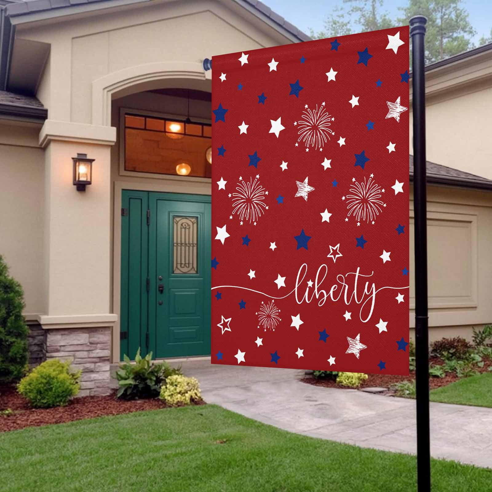 4th of July Garden Flags Patriotic Star Red White Blue Garden Flag Double Sided Welcome Flag Firework Liberty Independence Day Yard Flags for Outdoor Lawn Porch Memorial Day Holiday Decor 28x40 Inch