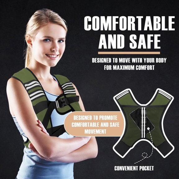 Weighted Vest - 15 lbs for Men/Women, Reflective Stripe Design,  Neoprene Rubber with Iron Sand Filling for Strength Training, Running, Walking & Fitness