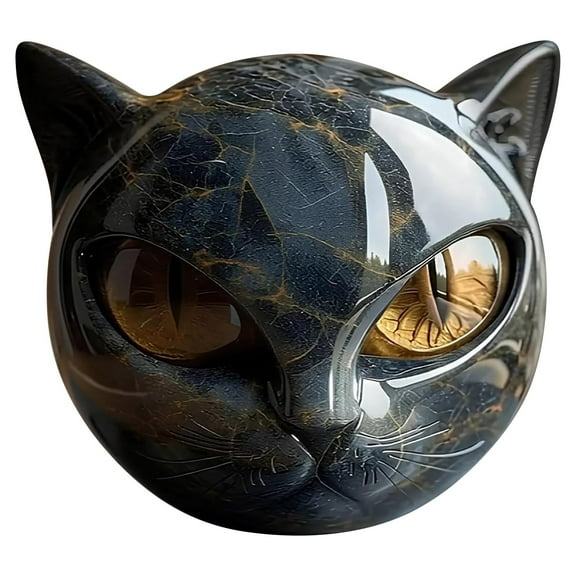 Black Cat Stone Sculpture Figurine, Amber Eyes, Marble Like Resin Decoraitve Statue Unique Bookshelf/Table Decor, House Warming Gift, Halloween Decoration