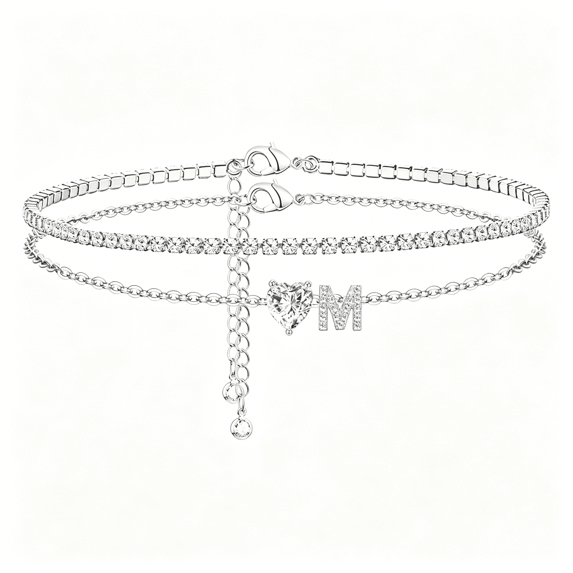 DESIGNICE Heart Initial Silver Anklets for Women Waterproof Dainty Silver Plated Ankle Bracelets for Women Large Ankle Women'S Anklets Tennis Ankle Bracelets Non Tarnish Summer Beach Foot Jewelry