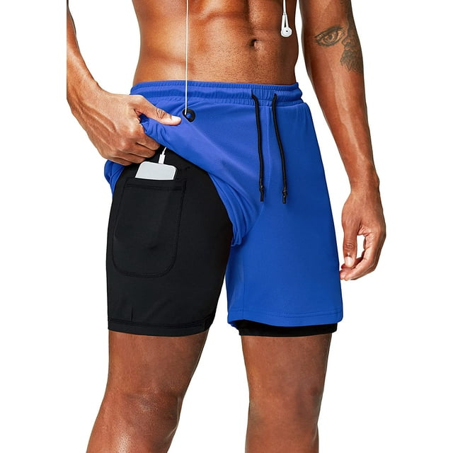 Pantalones cortos para correr 2 en 1 con bolsillo para teléfono Gimnasio Entrenamiento Pantalones cortos para hombre de secado rápido de 5 pulgadas MFZFUKR CZYD-ZH14-6