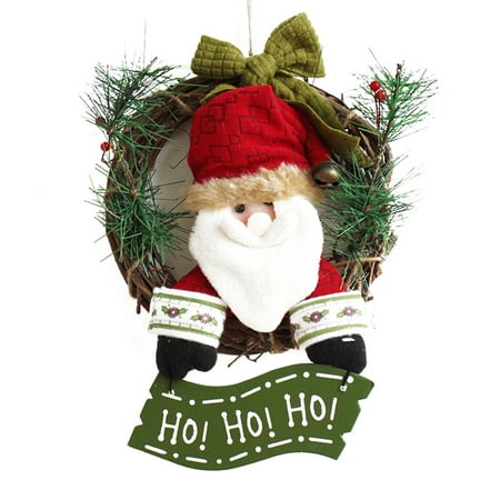 Natural Holiday Wreaths 30cm Christmas Wreath For Front Door Hang Garland with Santa Claus Snowman Ornaments Natural Rattan Wreath Holiday Door Hanger Wall Car Decoration (Old Man Style) ()