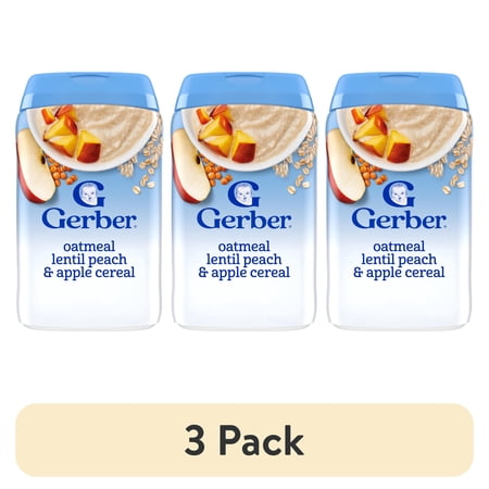 (3 pack) Gerber Cereal for Baby Power Blend 2nd Foods Probiotic Oatmeal Baby Cereal, Peach Apple, 8 oz Canister