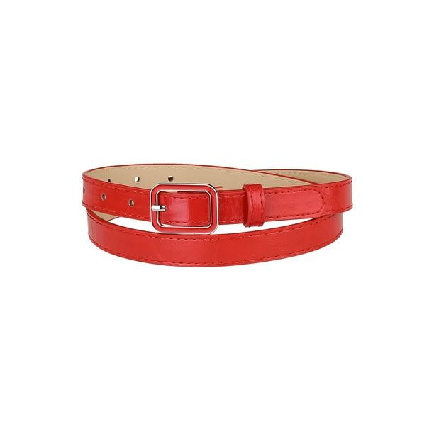 Cinturones delgados INSPIRE CHIC para mujeres con hebilla rectangular, cinturón de cuero ajustado para pantalones y vestidos, se ajusta a la cintura de 78-95 cm/30.7-37.4" rojo