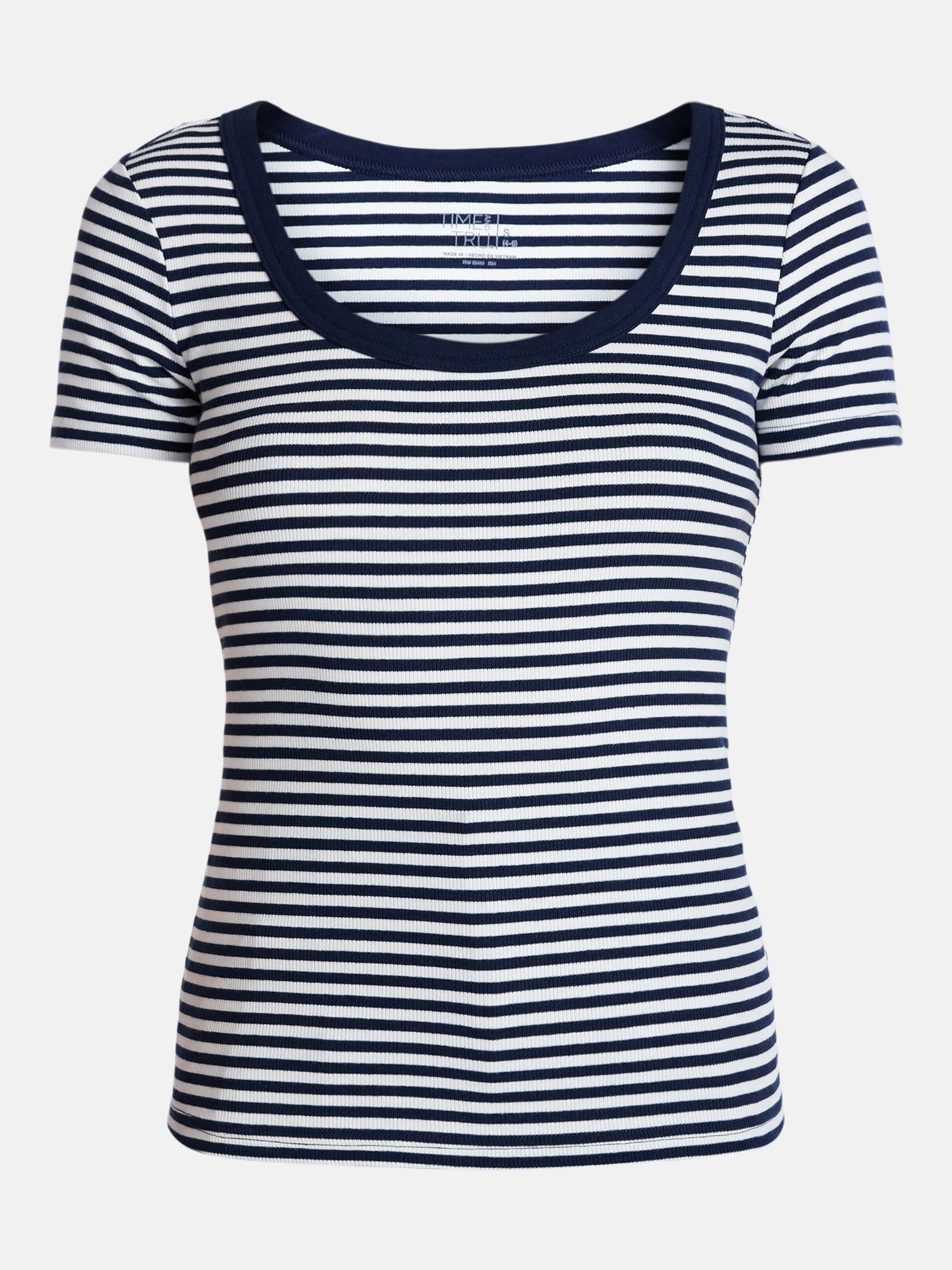 Time and Tru Women's Ribbed Scoop Neck Tee with Short Sleeves, Sizes XS-XXXL