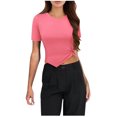 thumbnail image 2 of Njagoc3 Women's Crew Neck Short Sleeve Side-Slit Slim Fit Cropped Top,Hot Pink,L, 2 of 6