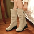 thumbnail image 2 of Cathalem Shoes Women Adult Female Wide Calf Womens Boots Lacy Show Thinning Height Wedge Heel Frosted Side Extra Wide Calf Boots for Women with Heel White 8, 2 of 4