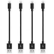 CuWire Short Nylon Braided USB Lightning Charging Cable/Data USB Compatible for iPhoneX Case /8/8 Plus/7/7 Plus/6/6s Plus, iPad Mini- 8-inch (4-Pack, Black)