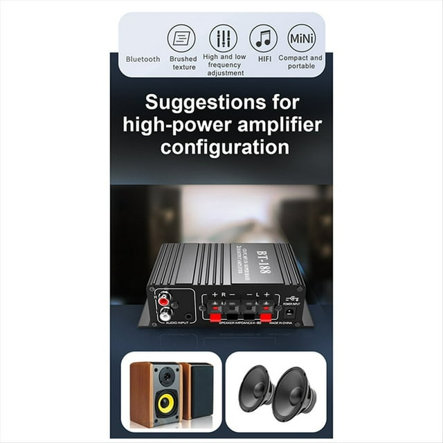 BT-188 Amplificador Digital Bluetooth Mini Amplificador de Audio para Computadora Doméstica con Salida de 2 Canales 12V para Automóvil