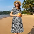 thumbnail image 4 of Gukieu Yin Yang With Black And White Print Women's Short Sleeve Dress, Elastic Waistband A-line with Pockets Summer Dress, Suitable for Daily Leisure, Work, Vacation, 4 of 6