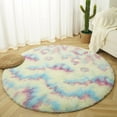 Lochas Soft Round Rainbow Rug Colorful Fluffy Area Rugs for Bedroom