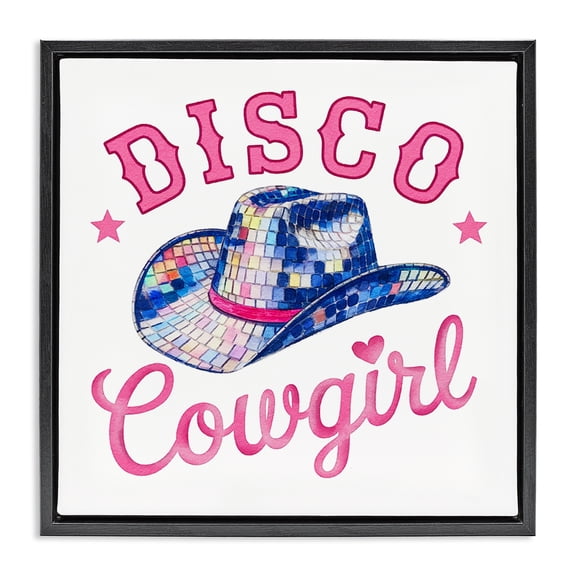 Stupell Industries Disco Cowgirl & Hat Quotes and Sayings Painting Black Floater Framed Canvas Art Print Wall Art, 18 x 18