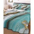thumbnail image 3 of Quilts Queen Size, Turquoise Marble Soft Comforter Bedding Set for Bed, Modern Abstract Gold Stripes Art Lightweight Quilted Bedspread with Pillow Cover(2 Pieces) for All Season, 90x96 Inch, 3 of 6