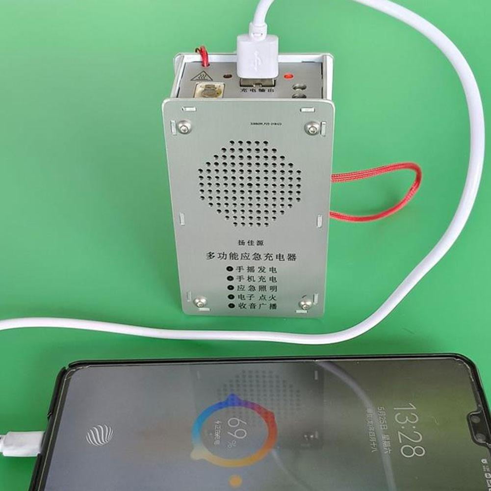 Hand Crank Generator Emergency Tool - Power Bank, Flashlight, Radio, Fire Starter, Aluminum Alloy
