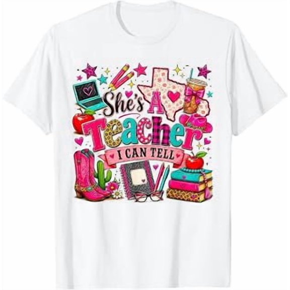 She's a Teacher I Can Tell, Western Classroom, Teacher Theme, School Style, Short Sleeve T-Shirt