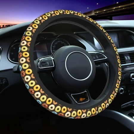 Elastic Steering Wheel Cover Donut Print No.9036 Stretch Thickening Car Steering Wheel Cover Women Men Steering Wheel Protector Universal 15 in
