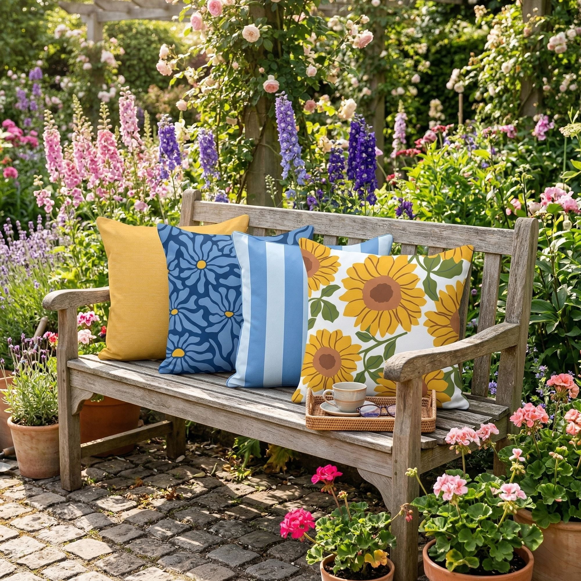 Mainstays 16 in x 16 in Cabana Outdoor Throw Pillow, Light Blue