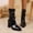 Black, variant on Women Faux Leather Slouch Ankle Boots Pointed Toe Chunky Block Heel Side Zipper Dress Booties Brown 7.5
