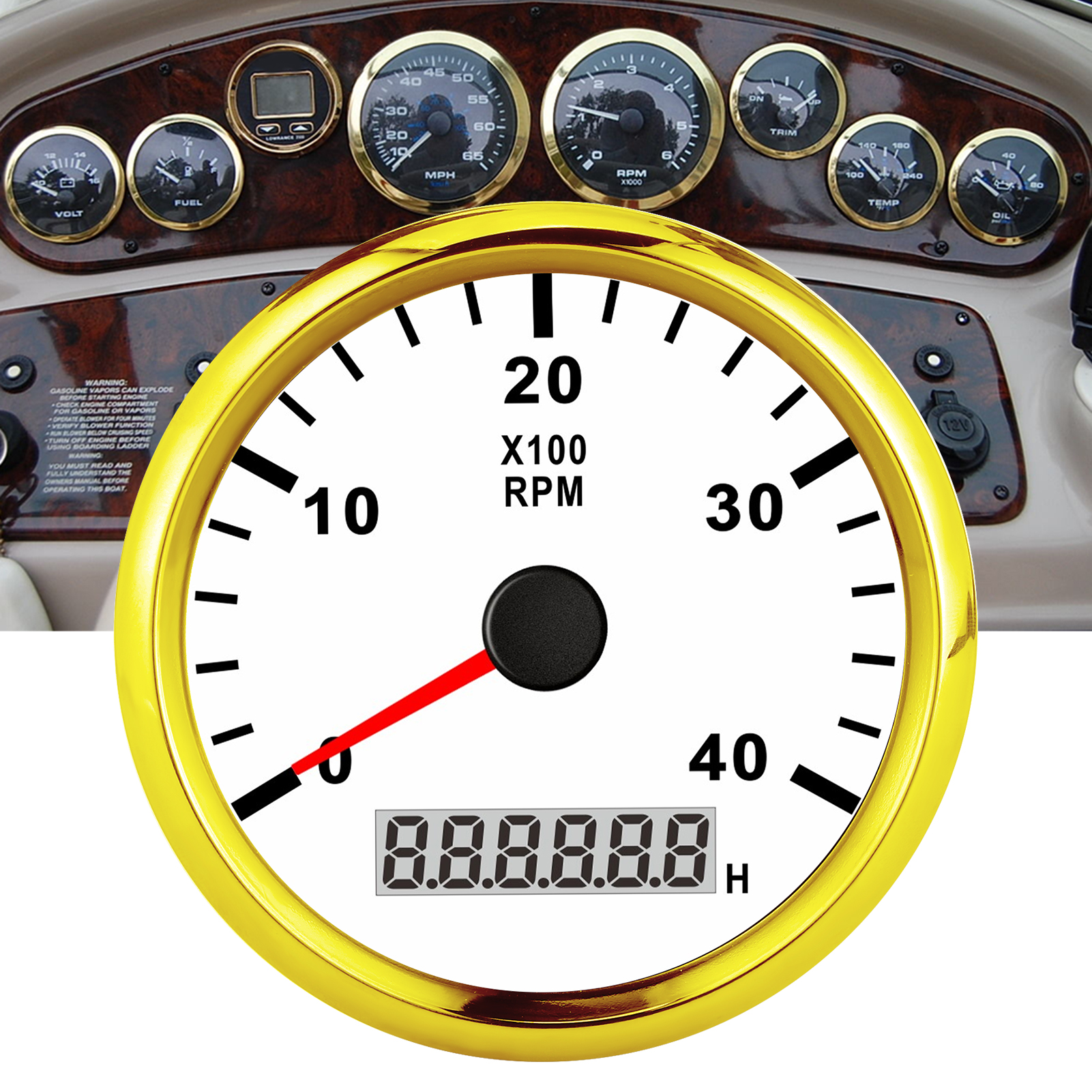 YOUTHINK Marine Tachometer, Tachometer Gauge 85mm Pointed With Red