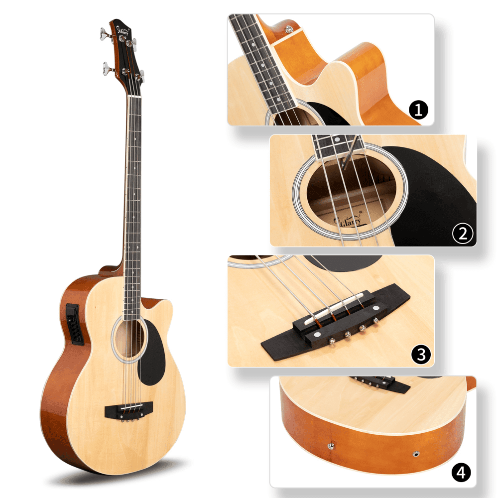 Tcbosik 4 String Acoustic Bass Guitar with Equalizer, Full Size Bass Guitar Kit with Portable Guitar Bag, Premium Cable, Wrench, Strap, Plectrum, Burlywood